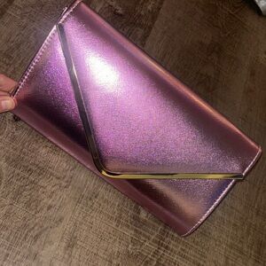 Metallic Pink Envelope Style Clutch Bag with chain strap